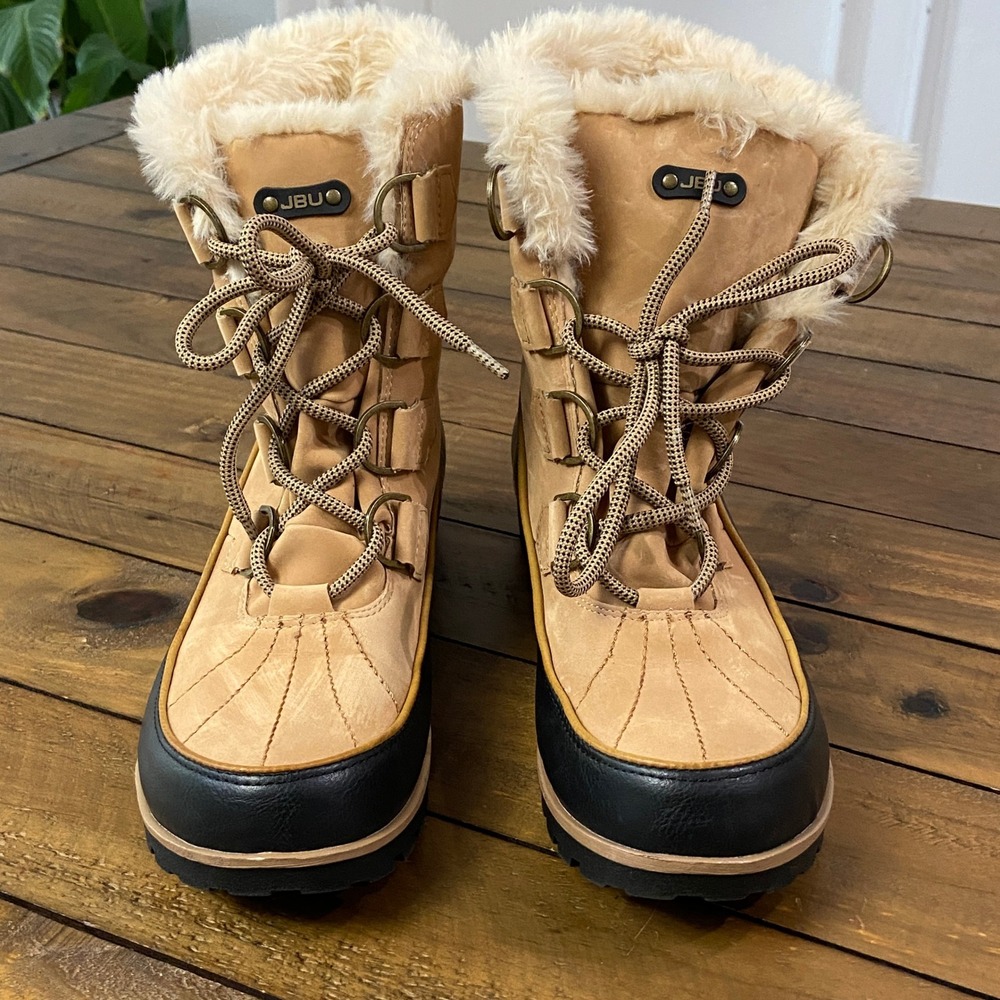 JBU by Jambu Maldive Weather Ready Tan Black Faux Fur Duck Boots Womens 10M